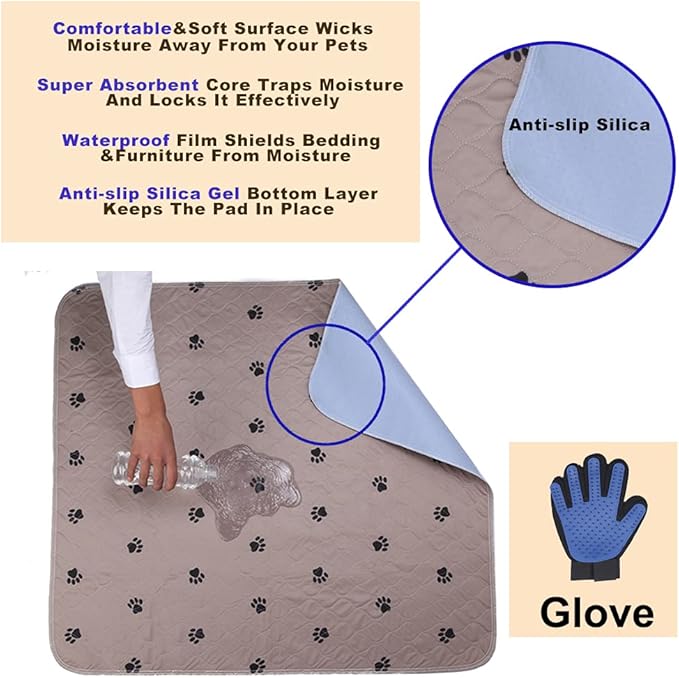 Washable Dog Pee Pads with Puppy Grooming Gloves