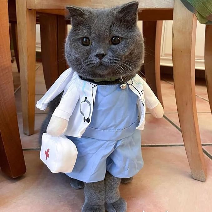 Pet Dog Cat Halloween Costume Doctor Costume Dog Jeans Clothes Cat Funny Apperal Outfit Uniform (S, Doctor)