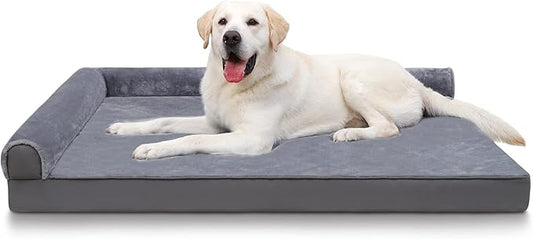 KSIIA Orthopedic Dog Bed Waterproof Dog Beds for Extra Large Dogs Flannel Bolster Dog Couch Bed with Egg Crate Foam Removable Washable Cover & Nonskid Bottom 53 x 40 Inch,