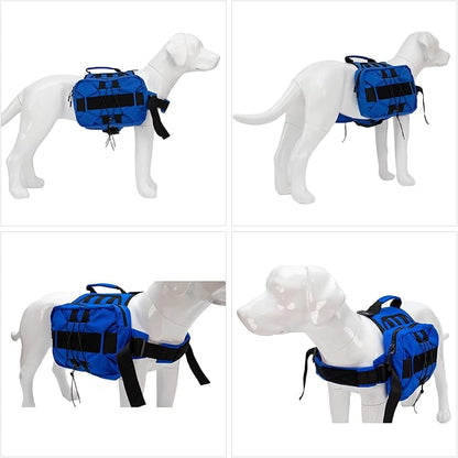 Large Dog Backpack, Outdoor Hound Saddle Bag Dog Pack with Side Pockets for Small Medium Large Dogs, Adjustable Tactical Dog Pack for Hiking, Travel, Camping, Training Royalblue M