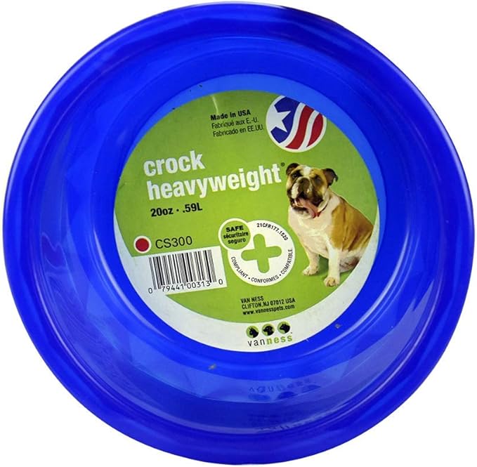 Van Ness Pets Crock Style Heavyweight Translucent Medium Bowl, 20 OZ Food/Water Dish