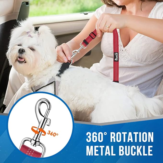 Lukovee Double Dog Seat Belt, New Dual Pet Car Headrest Restraint Safety Seatbelt No Tangle Dog Leash Duty Adjust Elastic Bungee Puppy Lead Splitter Connect Harness in Vehicle Travel for 2 Dogs (Red)