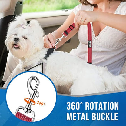 Lukovee Double Dog Seat Belt, New Dual Pet Car Headrest Restraint Safety Seatbelt No Tangle Dog Leash Duty Adjust Elastic Bungee Puppy Lead Splitter Connect Harness in Vehicle Travel for 2 Dogs (Red)