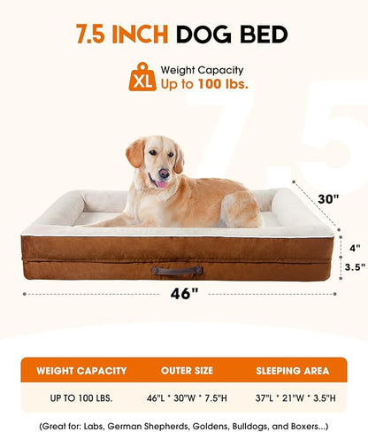 X-Large Orthopedic Dog Bed, Egg Foam Dog Couch with Removable Washable Cover, Waterproof Pet Sofa Bed with Non-Slip Bottom and Four-Sided Bolster Cushion, Brown Dog Beds for Large Sized Dog