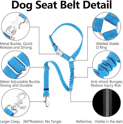 Plutus Pet Dog Seat Belt for Car Headrest, Reflective and Adjustable Restraint with Elastic Bungee for Safety, Vehicle Seatbelt Harness for Small Medium Large Dogs and Cats