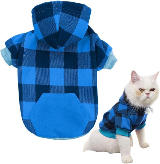 KOOLTAIL Plaid Dog Hoodie Pet Clothes Sweater with Hat and Pocket for Small Medium Large Size Dogs
