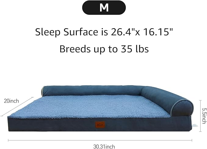 Orthopedic Dog Bed for Large Dogs Removable Bolsters & Washable Cover 35 lbs