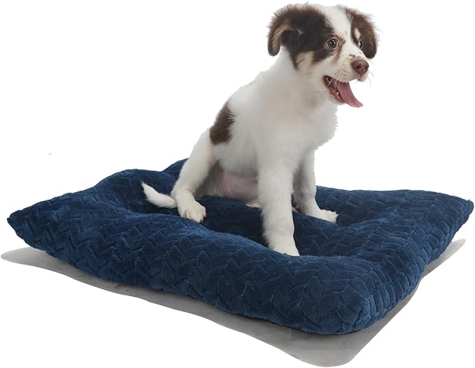 18x24 Dog Bed for Crate Washable,Extra Soft 24 inch Dog Crate Pad Navy Blue for Deluxe Non Slip Bottom fit Crates Bed Small Breed Dogs,Fluffy Anti Anxiety Small Pet Pillow fit Kennel or Cage Puppy Mat