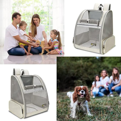 Texsens Pet Backpack Carrier for Small Cats Dogs | Ventilated Design, Safety Straps, Buckle Support, Collapsible | Designed for Travel, Hiking & Outdoor Use (Creamy White)