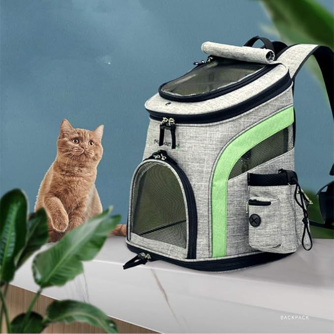 LDLC Pet Carrier Backpack for Small Cats and Dog,Breathable Mesh Puppies/Ventilated Design,Two-Sided Entry,Pet Bag for Hiking Travel Camping Outdoor Hold Pets (M, Grey and Blue)