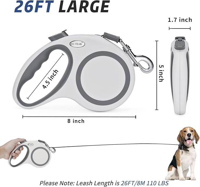 Retractable Dog Leash 26 FT 110lbs, Strong