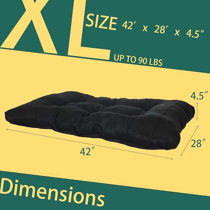 Indestructible Dog Beds Chew Proof Large Dogs Washable 42inch Crate 42"x28",Black