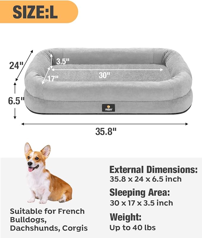 Veehoo XXL Dog Bed for Large Dogs 4-Sides Bolster