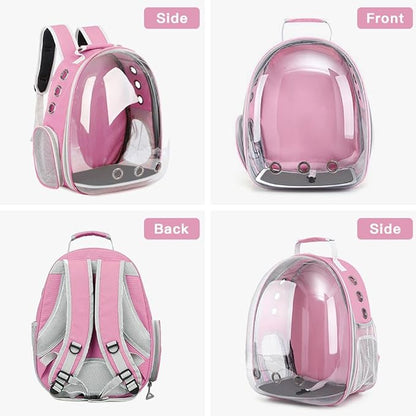 Pet Backpack Carrier with Harness Backpack with Bubble Clear Front for Cats, Small Dogs, Bunnies etc with Harness Included, Pet Carrier for Traveling, Walking, Hiking and Outdoor Activities