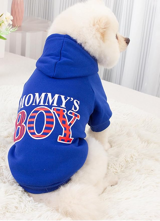 Elledia Dog Hoodie Mommy's Boy Printed Sweatshirts Pet Winter Outfit with Hat Puppy Warm Coat with Leash Hole Hooded Clothes for Small Dogs Cats Puppies