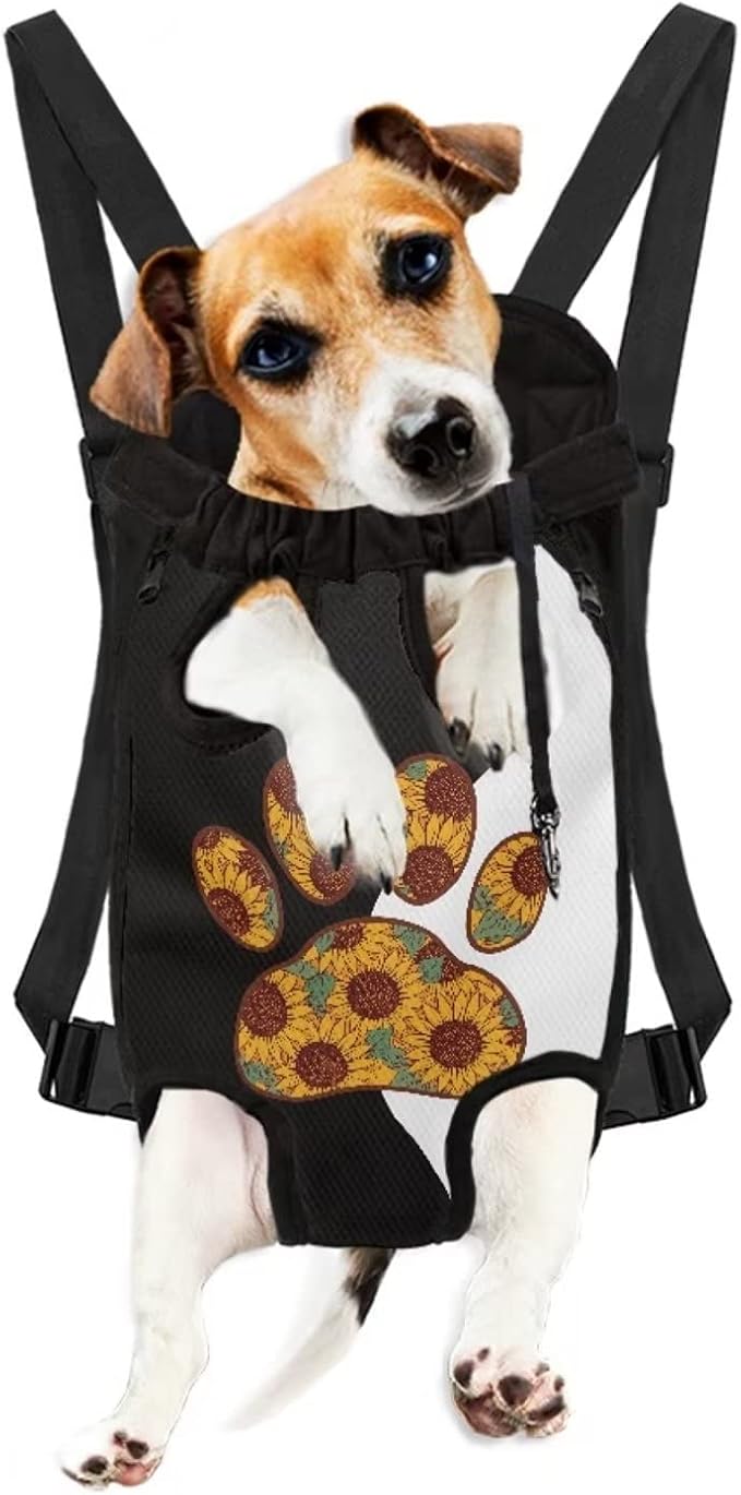 Paw Sunflower Design Pets Cats Sling Travel Backpack,Shoulder Carrier Rackpack with Adjustable Straps,Soft and Breathable Legs Out Chest Bag,L