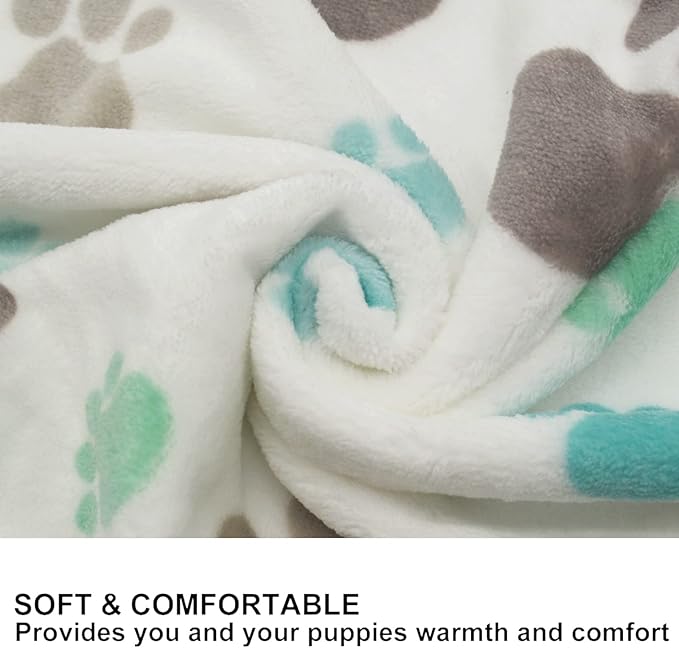 1 Pack 3 Puppy Blankets Super Soft Warm Sleep Mat Cute PAW Print Blanket Fleece Pet Blanket Flannel Throw Dog Blankets for Small Dogs Puppy Cats Gray/White/Brown-Large(40"x30")