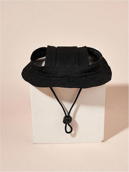 Generic Solid Dog Hat with Ear Hole Round Brim Dog Puppy Cat Sun Hat Bucket Hat Outdoor Sun Protection Pet Caps for Small Medium Cats Dogs Kitten Black Large