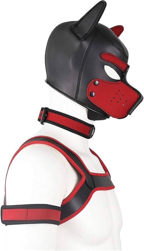 4 Sets Neoprene Puppy Hood Animal Head Mask Novelty Costume Dog (Hood Mask + Collar + Armband + Harness) (Large, Red)