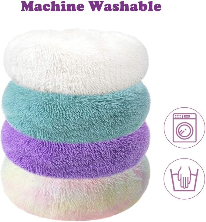 otoez Kitten Puppy Bed Extra Small XS Round Dog Cat Beds Anti Anxiety Plush Pet Calming Donut Bed with Non-Slip Waterproof Bottom (15.7", Purple)