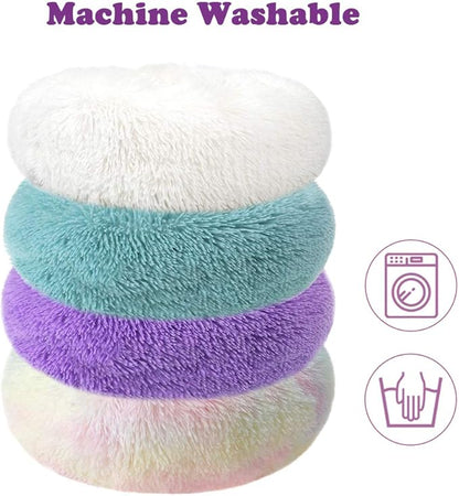 otoez Kitten Puppy Bed Extra Small XS Round Dog Cat Beds Anti Anxiety Plush Pet Calming Donut Bed with Non-Slip Waterproof Bottom (15.7", Purple)