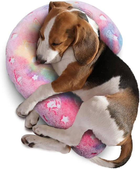 Dog Calming Pillow, Glow in The Dark Dog Throw Pillow, Soft J-Shaped Pillow for Cat & Dog, Machine Washable Pet Calming Toy for Joint Relief Sleeping Improve