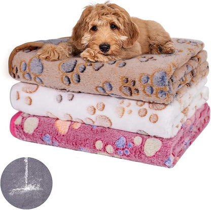 Waterproof Dog Blankets for Small Dogs 1 Pack 3 Washable (Paw-1, M-30 20in)