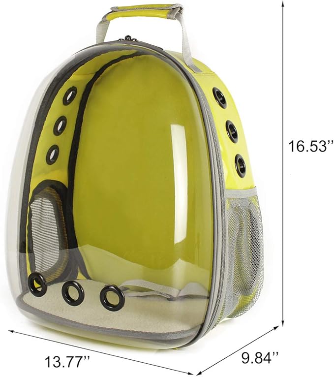 Magik Astronaut Pet Cat Dog Kitten Puppy Carrier Backpack Travel Full-View Breathable Bag Case Capsule for Small Dog and Cats, Transparent Waterproof Hiking Camping, Airline Approved (Yellow)