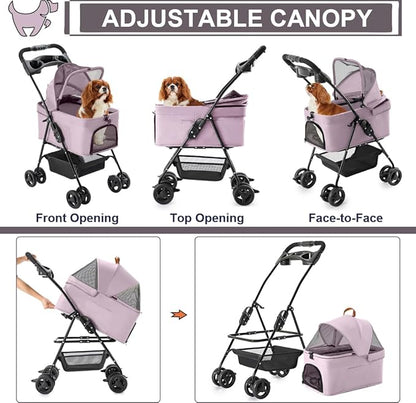 3 in 1 Pet Stroller for Small Dogs and Cats 4 Wheels