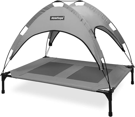 Elevated Dog Bed with Removable Canopy Shade Tent Raised Cooling Pet Cots Bed for Large Medium Dogs Heavy Duty Dog Bed for Indoor & Outdoor Use (Grey 41.7"L x 29.5"W x 33.5"Th)