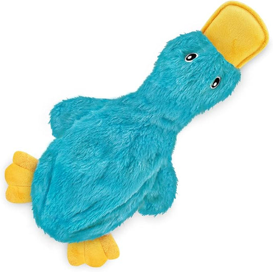 Best Pet Supplies Crinkle Dog Toy for Small, Medium, Cute No Stuffing Duck with Soft Squeaker, Fun for Indoor Puppies and Senior Pups, Plush No Mess Chew and Play - Turquoise, Large