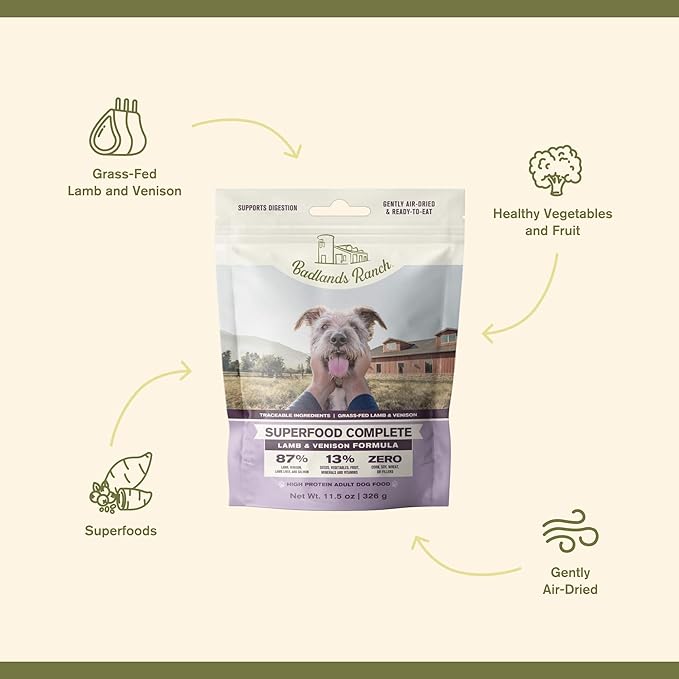 by Katherine Heigl- Superfood Complete, Air-Dried Adult Dog Food, High Protein, Zero Fillers, Superfood Nutrition (Premium Lamb & Venison Formula, 11.5 oz.)