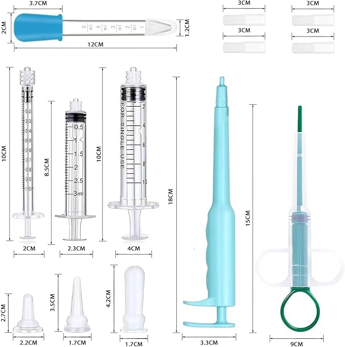 Cat Pill Shooter, Pet Pill Dispenser, Pet Syringe & Dropper wirh Replacement Nipples, Suitable for Kittens, Puppies and Wild Animals