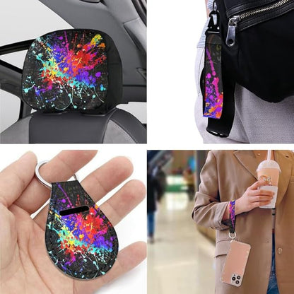 Graffiti Painting Car Seat Covers Set for Women Men Splashing Paintings Seat Belt Strap Cover