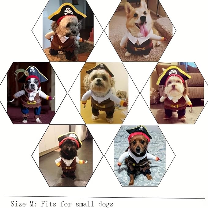 2Pcs Dog Pirate Costume Outfits Captain Hook Cat Clothes Funny Dog Caribbean Hat Halloween Party Costumes Cosplay for Pet Small Medium Puppy Chihuahua Yorkie Corgi (Medium)