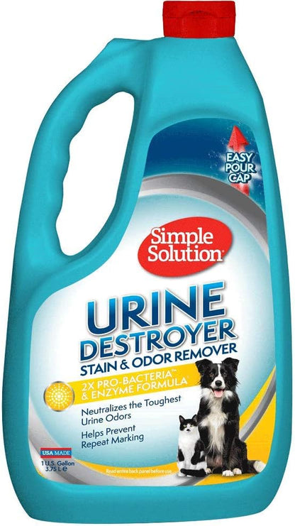 Simple Solution Pet Urine Destroyer | Enzymatic Cleaner with 2X Pro-Bacteria Cleaning Power | Targets Urine Stains and Odors | 1 Gallon, 128 oz Refill