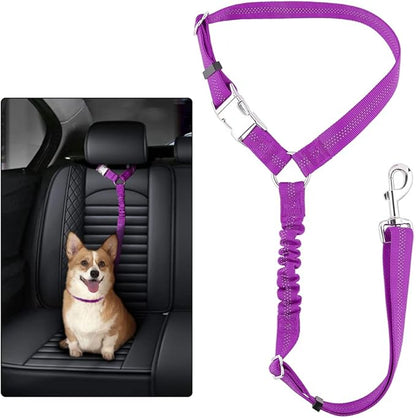 Plutus Pet Dog Seat Belt for Car Headrest, Reflective and Adjustable Restraint with Elastic Bungee for Safety, Vehicle Seatbelt Harness for Small Medium Large Dogs and Cats