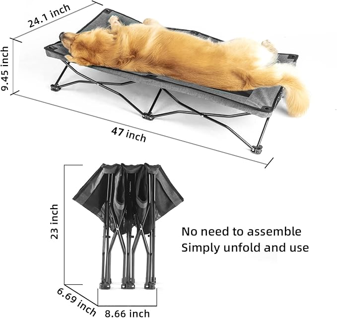 YEP HHO 47 Inches Long Elevated Folding Pet Bed Cot Travel Portable Breathable Cooling Textilene Mesh Sleeping Dog Bed (47 Inch (Pack of 1), Grey)