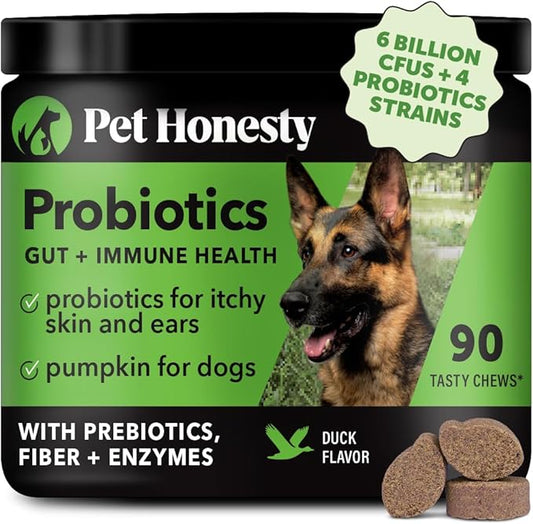 Pet Honesty Probiotics for Dogs, Dog Probiotics for Diarrhea & Bowel Support, Digestive Enzymes Promotes Gut Health, Immunity Health & Itch Relief, Prebiotics and Probiotics (Duck 90 ct)