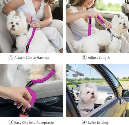 Dog seat Belt 2 Pack Adjustable Elastic Durable Nylon Pet Dog Car Seat Belt Pet Puppy Safety Leash Leads Car Vehicle Seatbelt for Dogs,Cats and Pets (Purple)