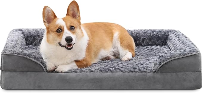 KSIIA Orthopedic Dog Bed Medium Size Dog Couch Waterproof Dog Bed Washable Dog Bed Egg Foam Pet Bed with Removable Bolster & Nonskid Bottom Medium Dog Bed Sofa 29 x 18 x 6 Inch