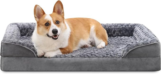 KSIIA Orthopedic Dog Bed Medium Size Dog Couch Waterproof Dog Bed Washable Dog Bed Egg Foam Pet Bed with Removable Bolster & Nonskid Bottom Medium Dog Bed Sofa 29 x 18 x 6 Inch