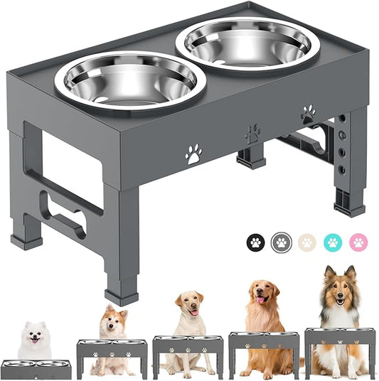 Elevated Dog Bowls, 5 Height Adjustable Raised Dog Bowl Stand with 2 Stainless Steel Dog Food Bowls Non-Slip Dog Feeder for Medium Large Dogs Adjusts to 3.1”, 9”, 10”, 11”, 12”