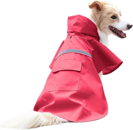 NACOCO Large Dog Raincoat Adjustable Pet Water Proof Clothes Lightweight Rain Jacket Poncho Hoodies with Strip Reflective (XXL