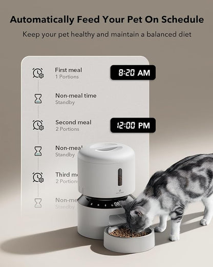 PETLIBRO Automatic Cat Feeder, Automatic Cat Food Dispenser with Freshness Preservation, 3L Timed Cat Feeders for Dry Food, Up to 50 Portions 6 Meals Per Day, Granary Pet Feeder for Cats, White