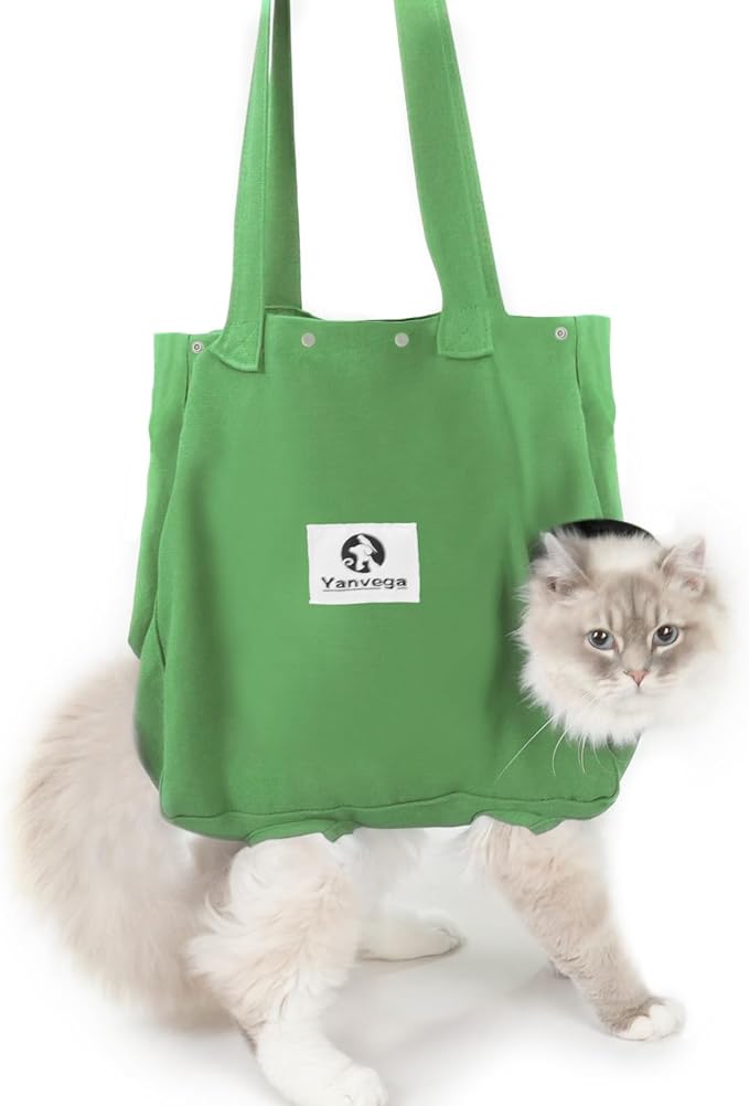 Yanvega Cat Soft Travel Carrier Pet Supplies Sling Bag, Cat Tote Bag Carrier Soft-Side Pet Carrying Chest Bag, Color Green Size M Cat Sling Holder for Nail Trimming Support Cats and Dogs Up to 11 lbs