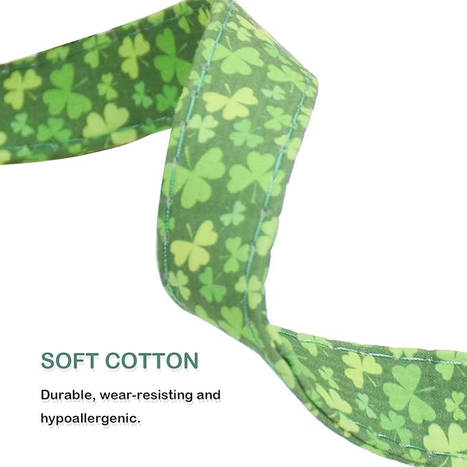 Cotton Dog Collar Metal Buckle Daisy Summer clover2, S(10-14in))