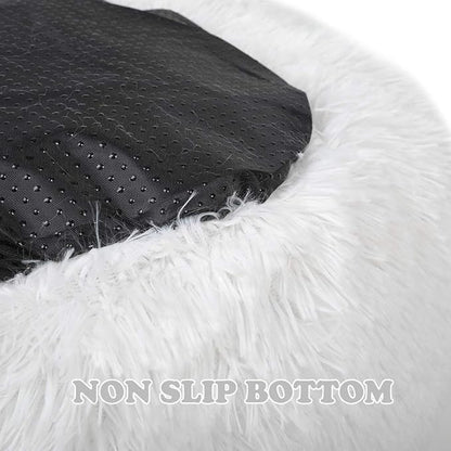 otoez Kitten Puppy Bed Small Round Dog Cat Beds Anti Anxiety Plush Pet Calming Donut Bed with Non-Slip Waterproof Bottom (19.7", White)