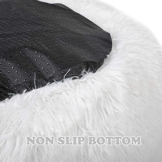 otoez Round Donut Dog Bed for Medium Dogs (31.5", White)