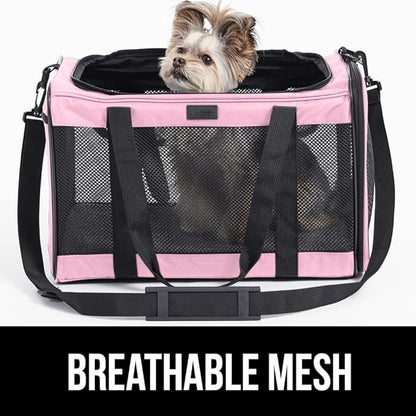 Gorilla Grip Airline Travel Cat Carrier Bag Up to 15 Lbs, Breathable Mesh Collapsible Pet Carriers for Small, Medium Cats, Small Dogs, Puppies, Portable Kennel with Soft Washable Waterproof Pad Pink